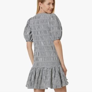 Calvin Klein Gingham Print Gauze Dress with Puff Sleeves